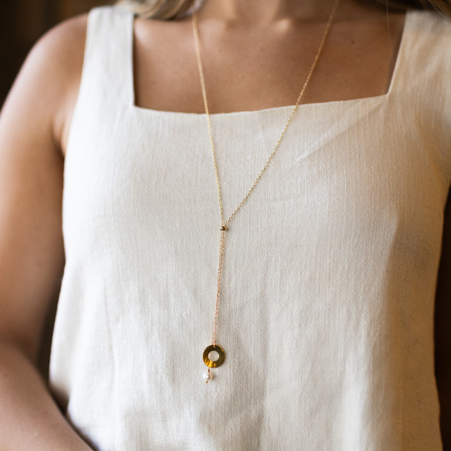 Promise Gold Plated Lariat Necklace with Pearl