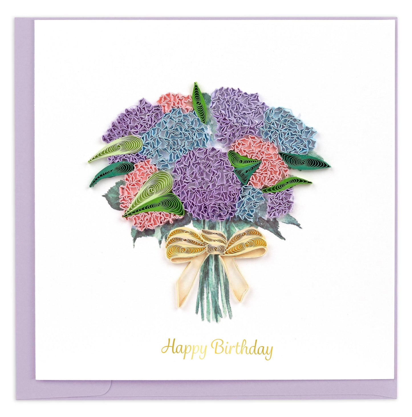 Greeting card with a bouquet of flowers and 'Happy Birthday' text on a white background
