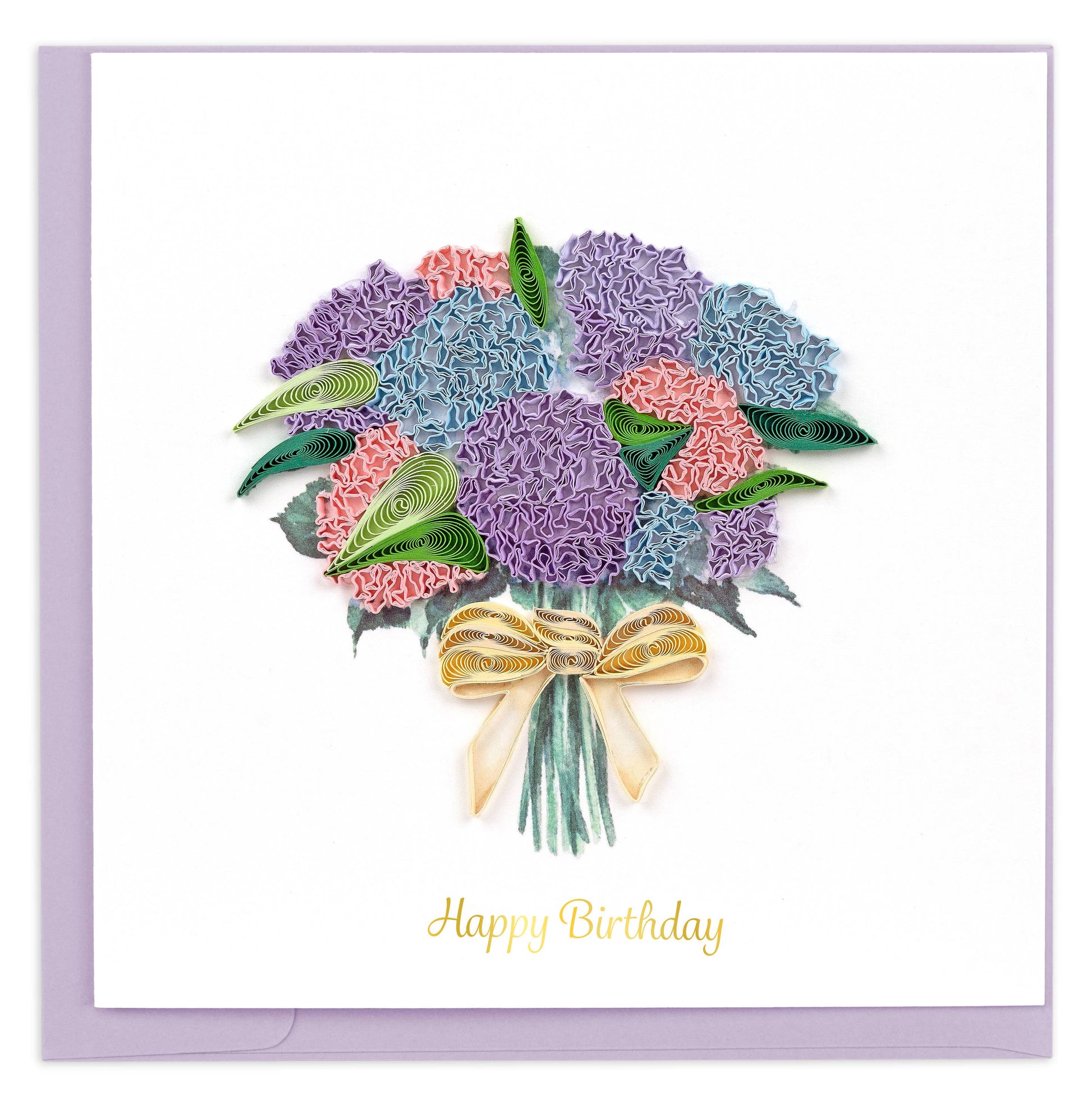 Greeting card with a bouquet of flowers and 'Happy Birthday' text on a white background
