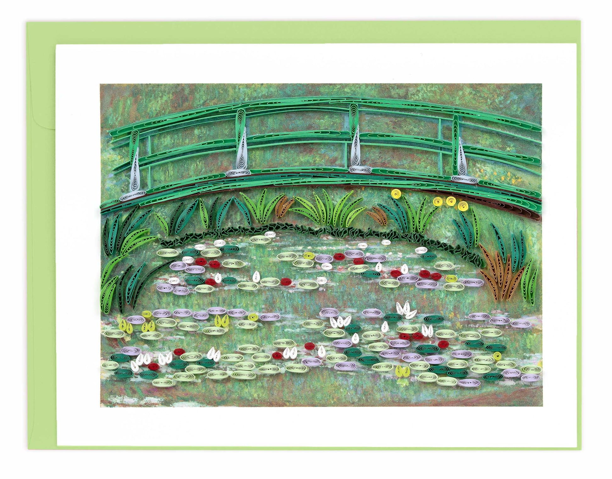 Inspired by Monet's iconic Japanese Footbridge, this quilled card captures the serene intersection of Eastern aesthetics and Western Impressionism.