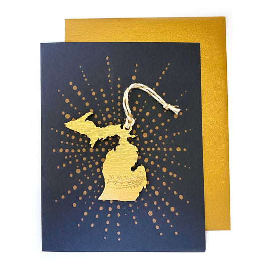 Michigan Reindeer Ornament w/Card: Gold