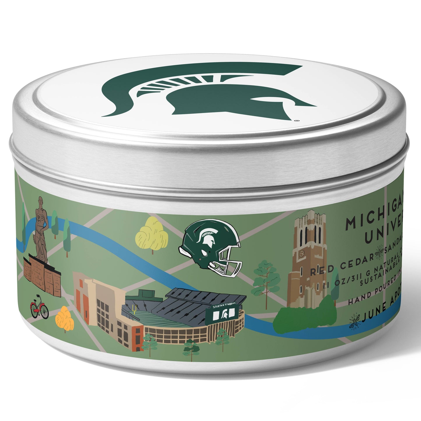 Michigan State University® 11 oz Wooden Wick Tin Candle
