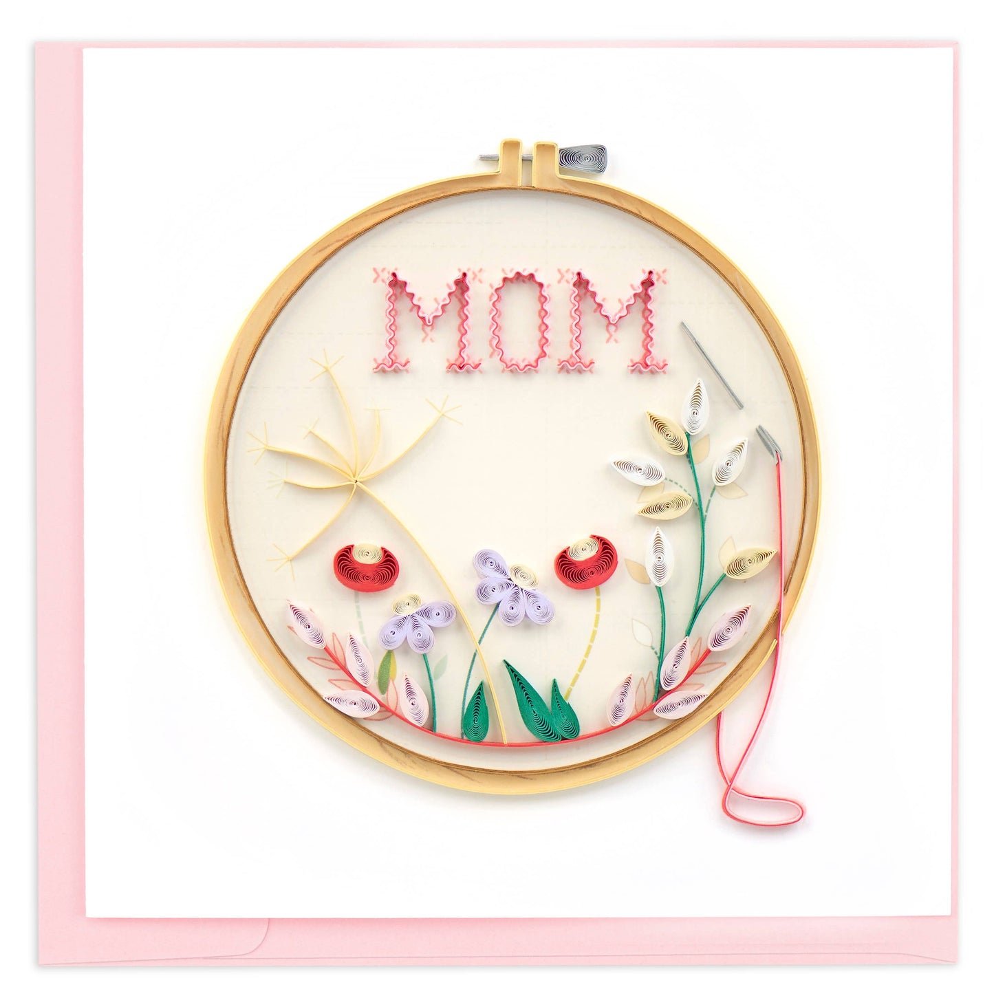 This quilled cross stitch Mother’s Day card blends traditional needlework inspiration with modern paper artistry. 6 x 6 in. 