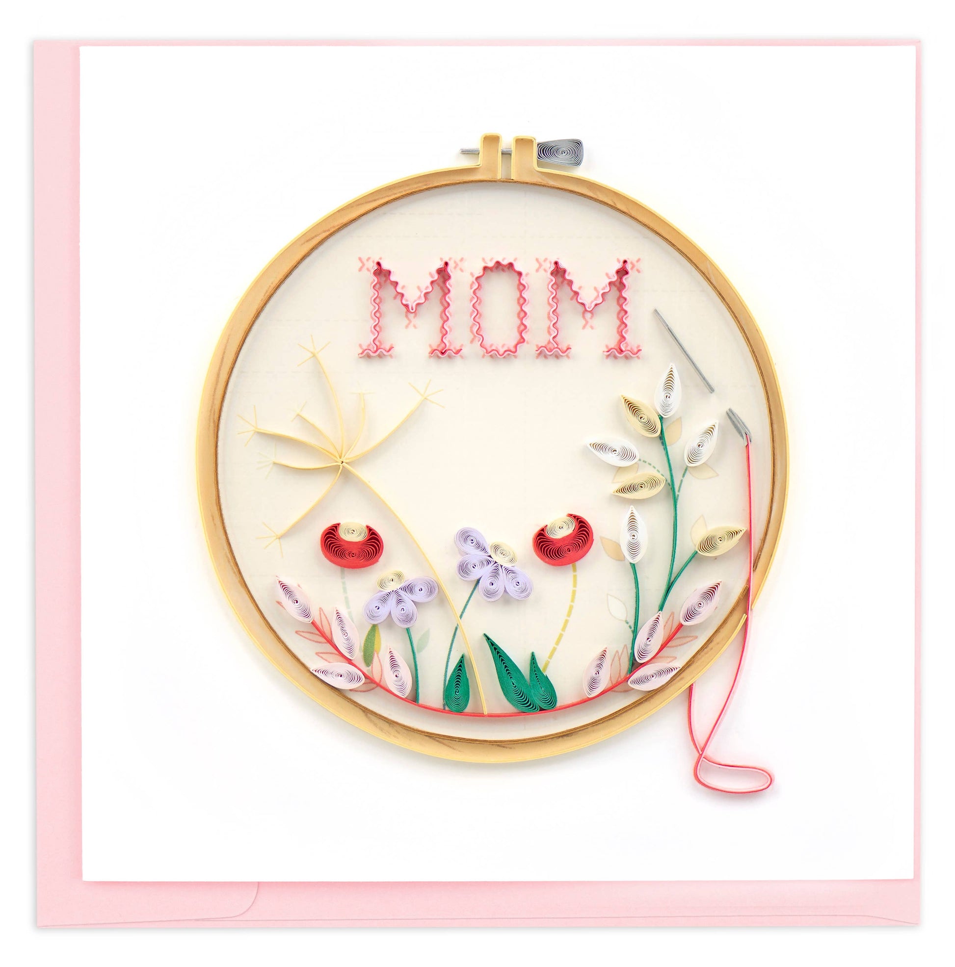 This quilled cross stitch Mother’s Day card blends traditional needlework inspiration with modern paper artistry. 6 x 6 in. 