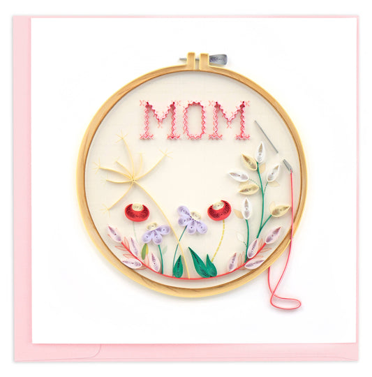 This quilled cross stitch Mother’s Day card blends traditional needlework inspiration with modern paper artistry. 6 x 6 in. 