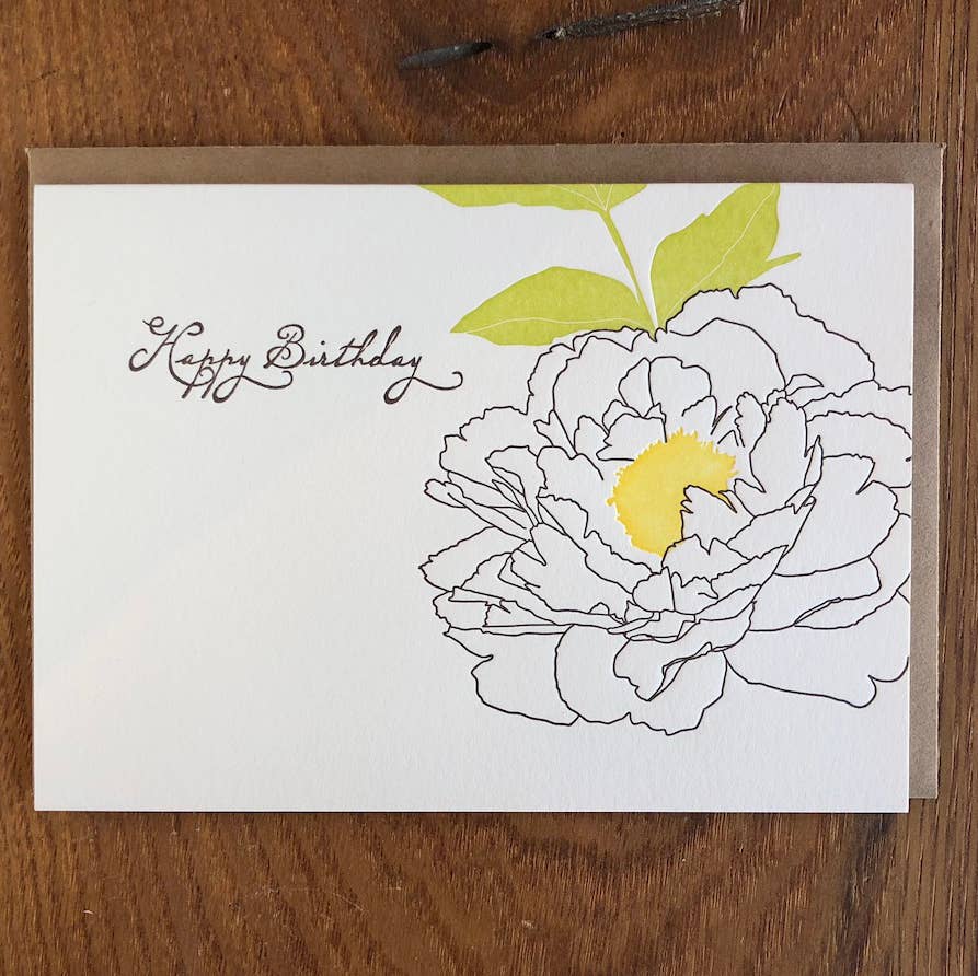 Happy Birthday Letterpress Card with Peony