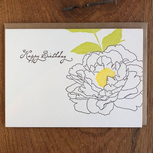 Happy Birthday Letterpress Card with Peony