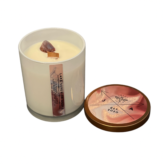 Lake Superior Agate 12oz Wooden Wick Candle - Michigan