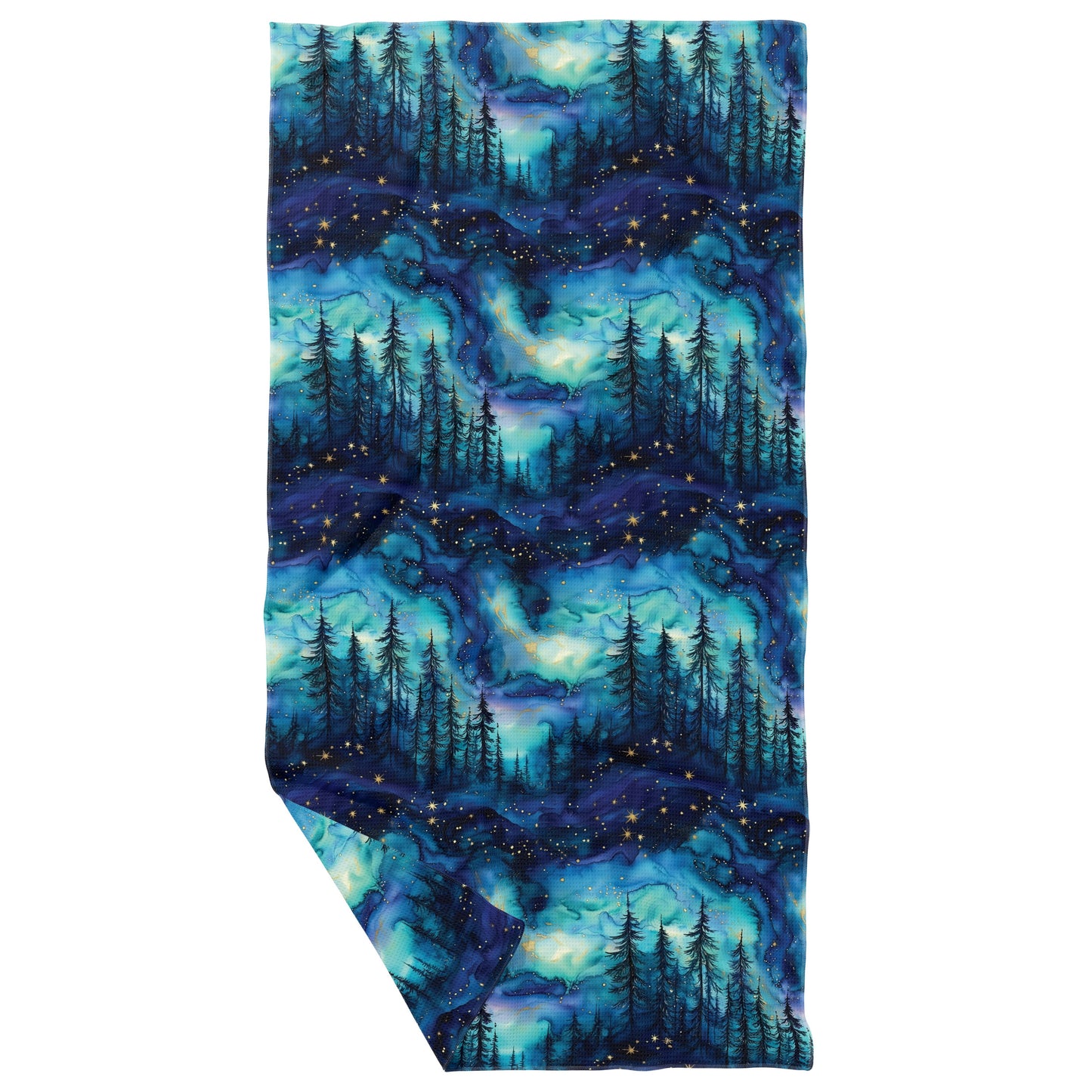 Magical Aurora Borealis Forest Double Sided Waffle Dish Towel
