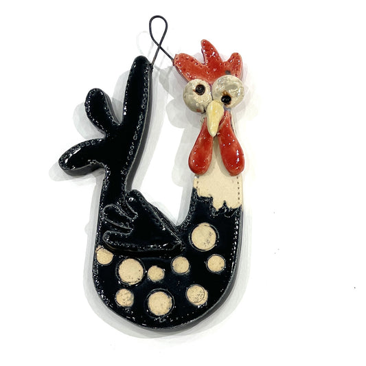 Chicken ornament by Jeanne DeHaan. Deck your tree with barnyard personality! This collection of whimsical ceramic chicken ornaments brings rustic holiday cheer to any home.