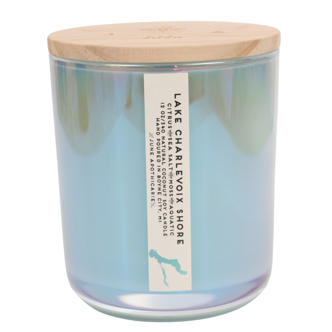 Custom "Your Lake" Iridescent Aqua Glass Candle