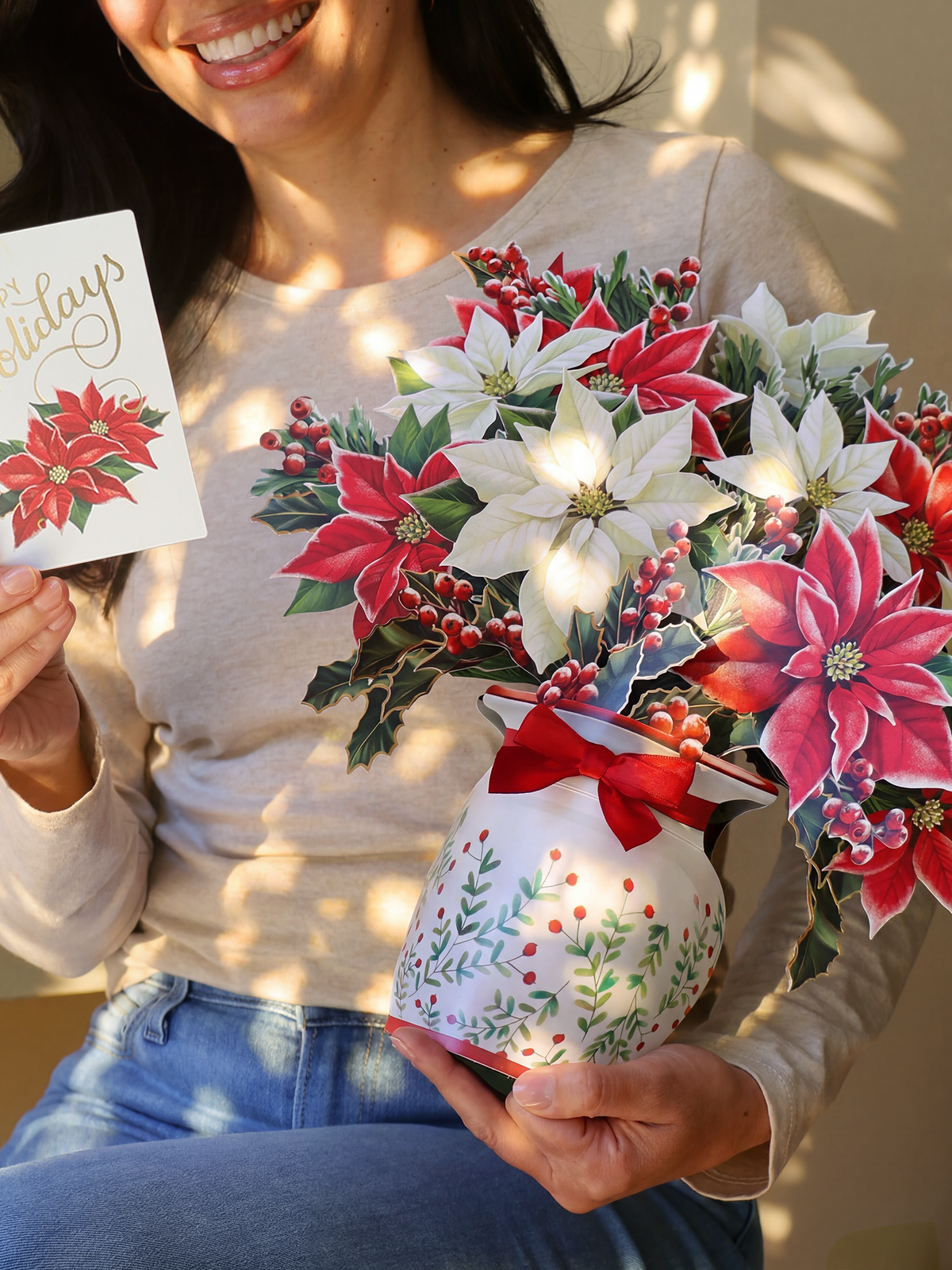 Festive Poinsettias Pop-Up Greeting Card