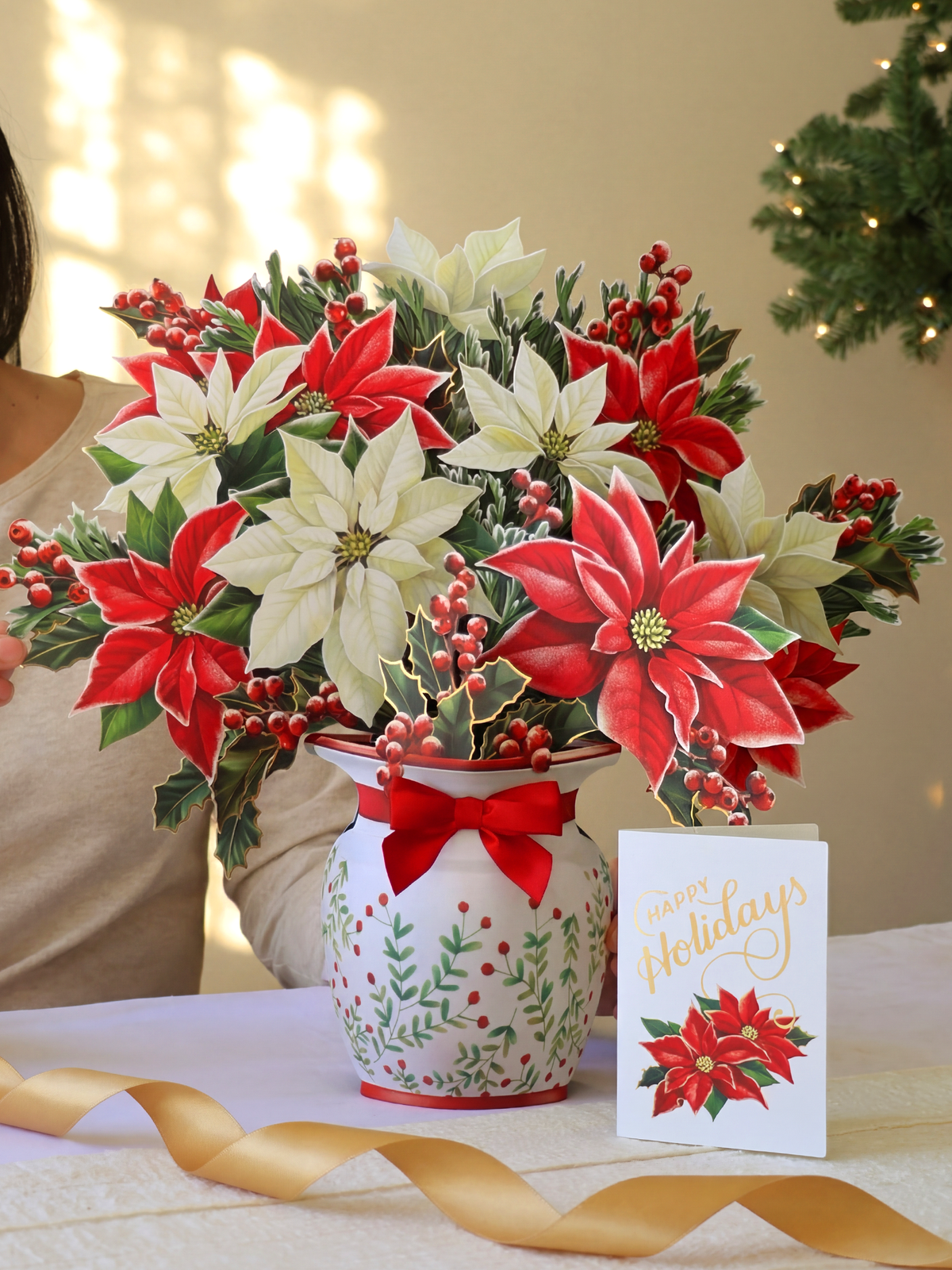 Festive Poinsettias Pop-Up Greeting Card