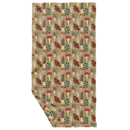 Morels and Monarch Butterflies Waffle Recycled Dish Towel