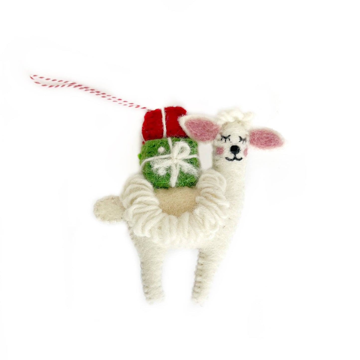 Llama with Presents Felt Wool Christmas Ornament