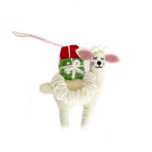 Llama with Presents Felt Wool Christmas Ornament