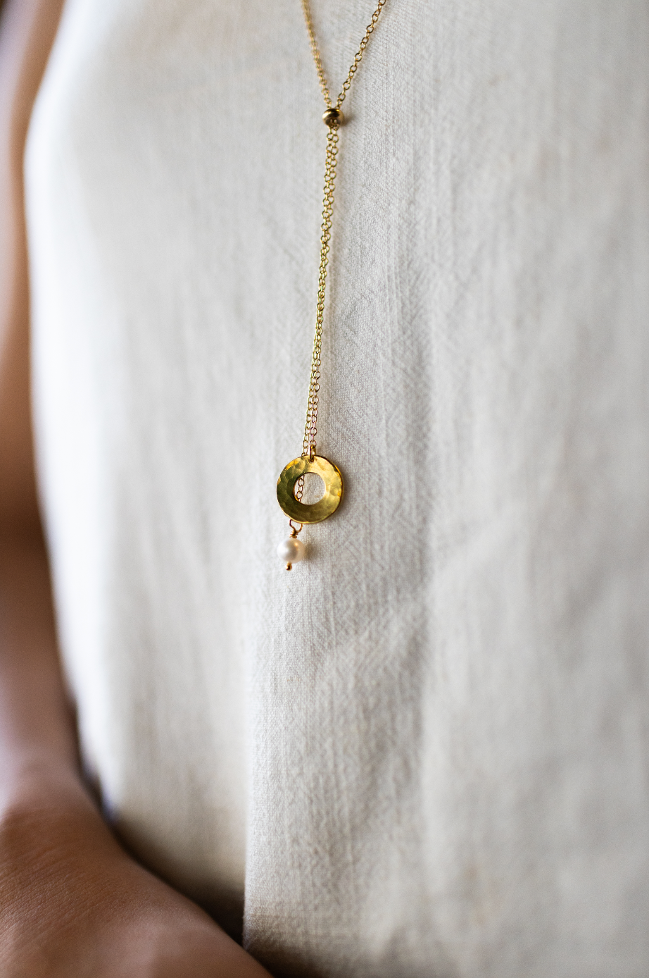 Promise Gold Plated Lariat Necklace with Pearl