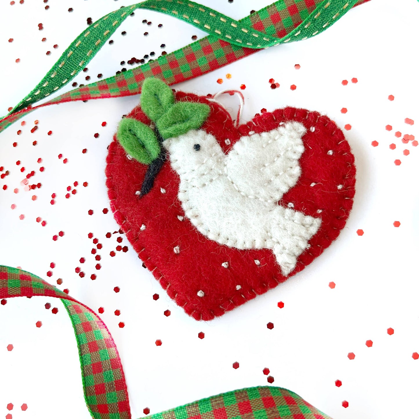 Heart Dove Felt Wool Christmas Ornament