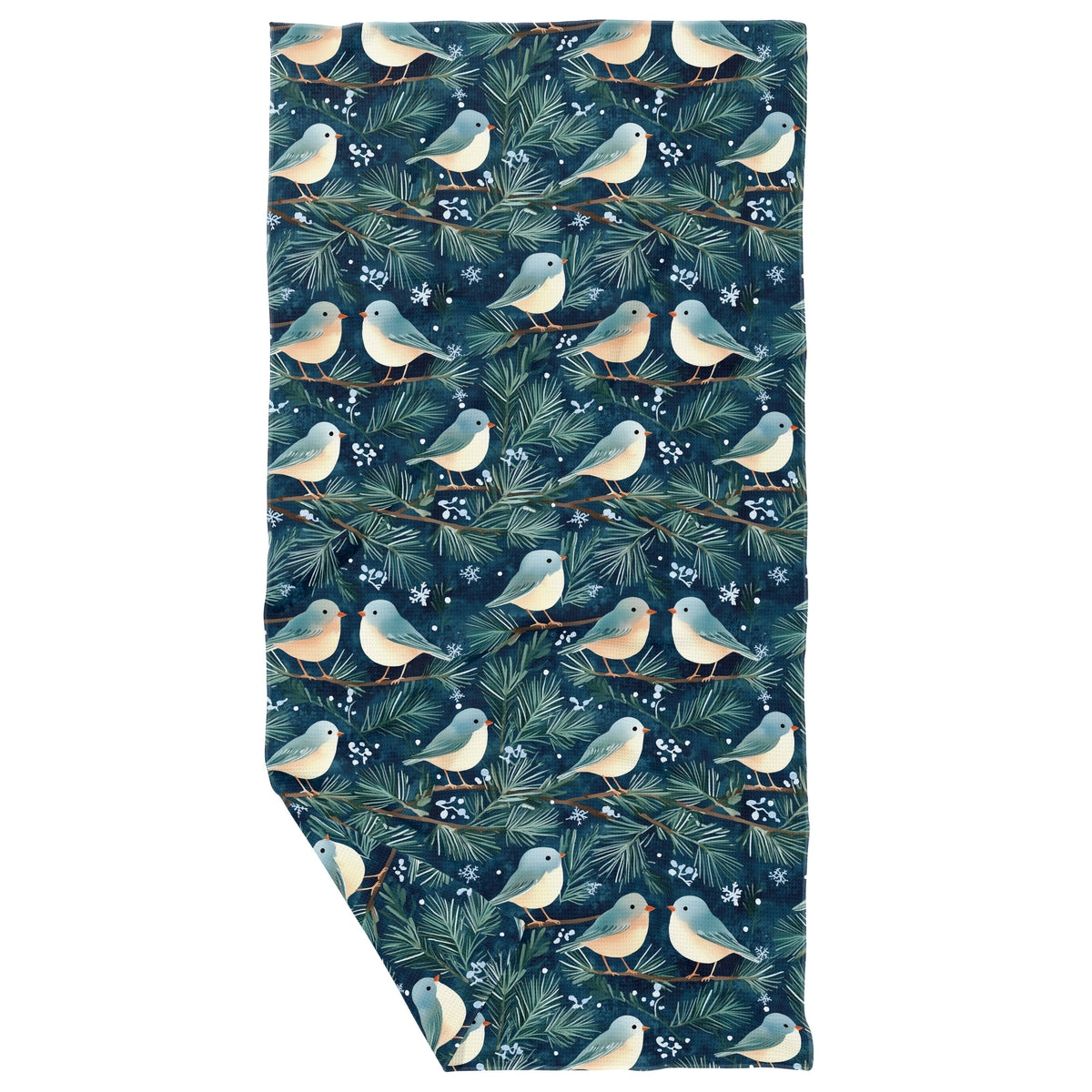 Pine Boughs and Birds Double Sided Waffle Dish Towel