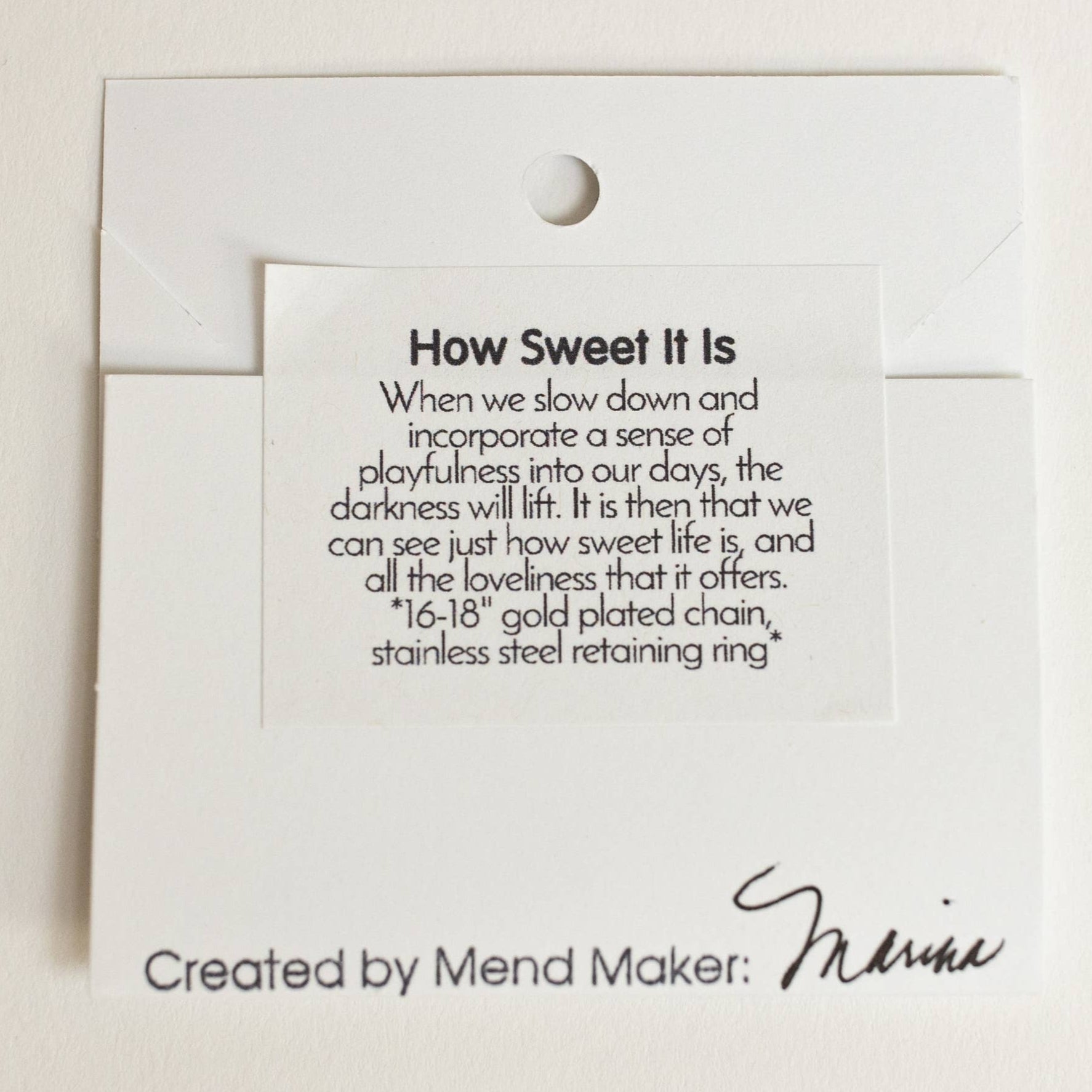How Sweet It Is necklace by Mend on the Move jewelry. Created from auto parts by abuse survivors in Detroit.