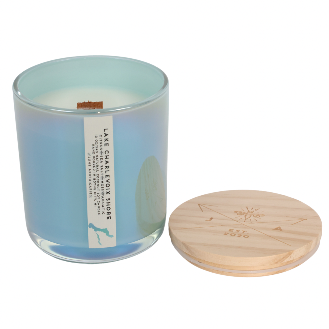 Custom "Your Lake" Iridescent Aqua Glass Candle