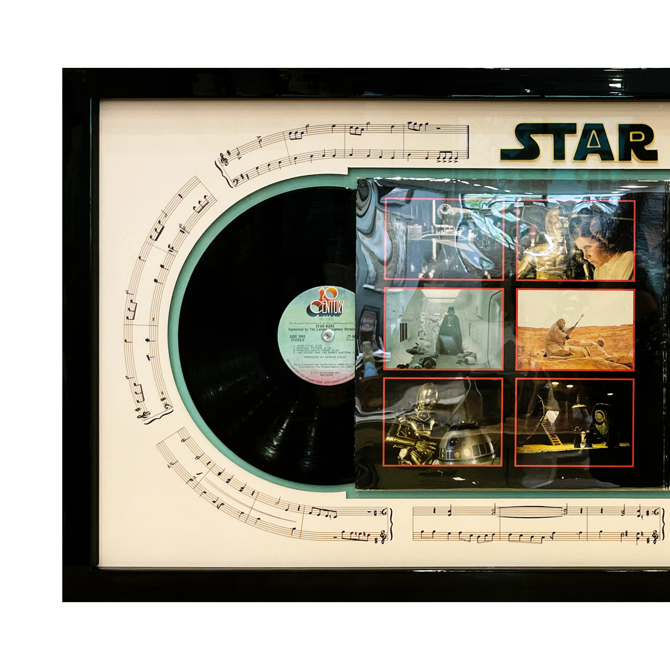 Star Wars Episode IV: A New Hope soundtrack creatively framed to showcase the film and its iconic music.