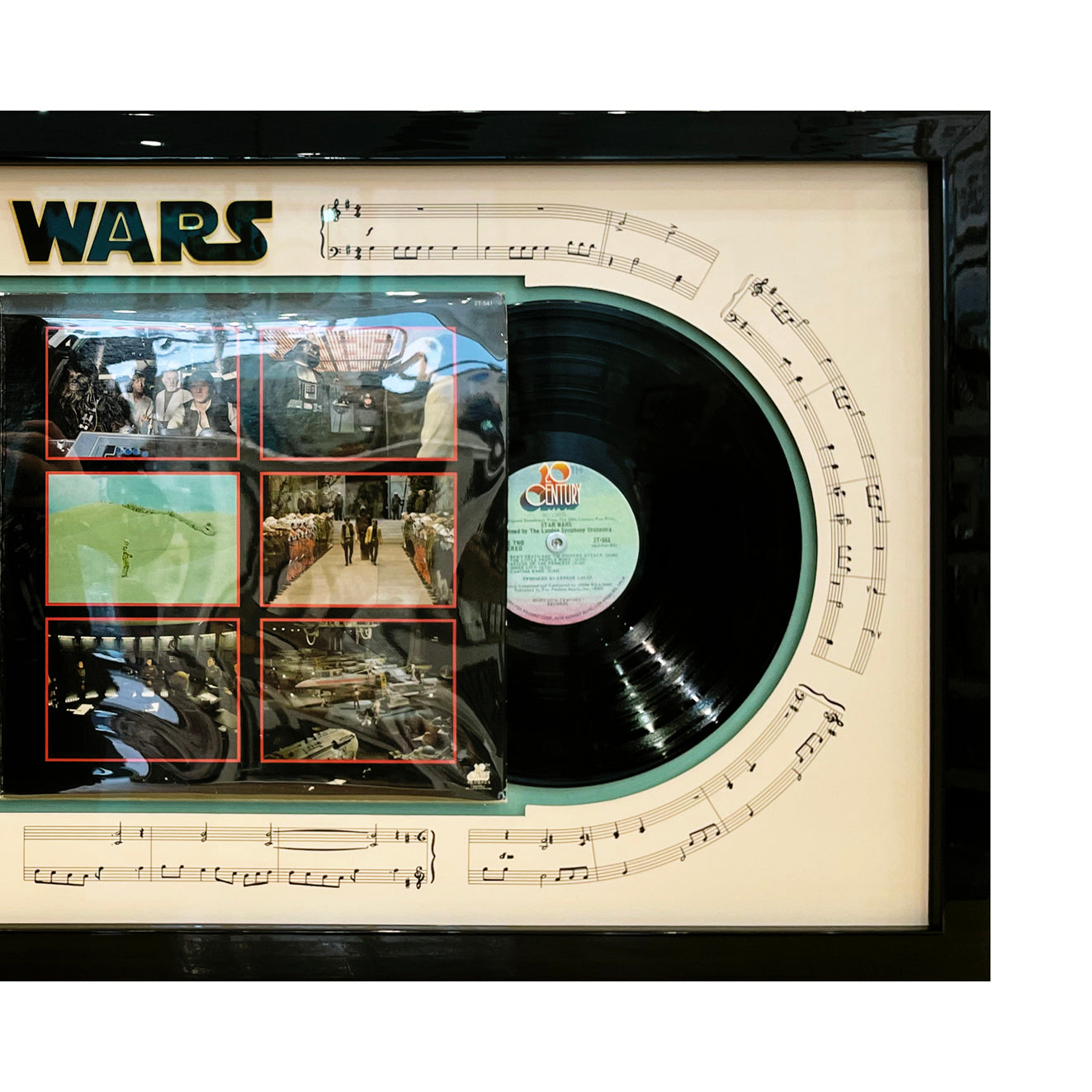 Star Wars Episode IV: A New Hope soundtrack creatively framed to showcase the film and its iconic music.