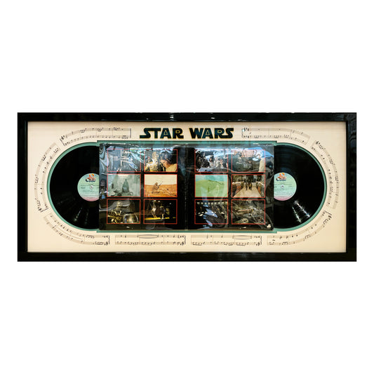 Star Wars Episode IV: A New Hope soundtrack creatively framed to showcase the film and its iconic music.