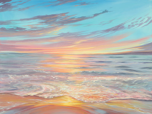 Light Sunset Fine Art Print by Mary Bea McWatters.  Colorful abstract painting of a sunset over water