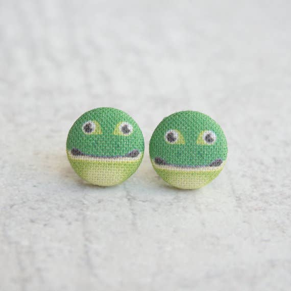 Frog Fabric Button Earrings