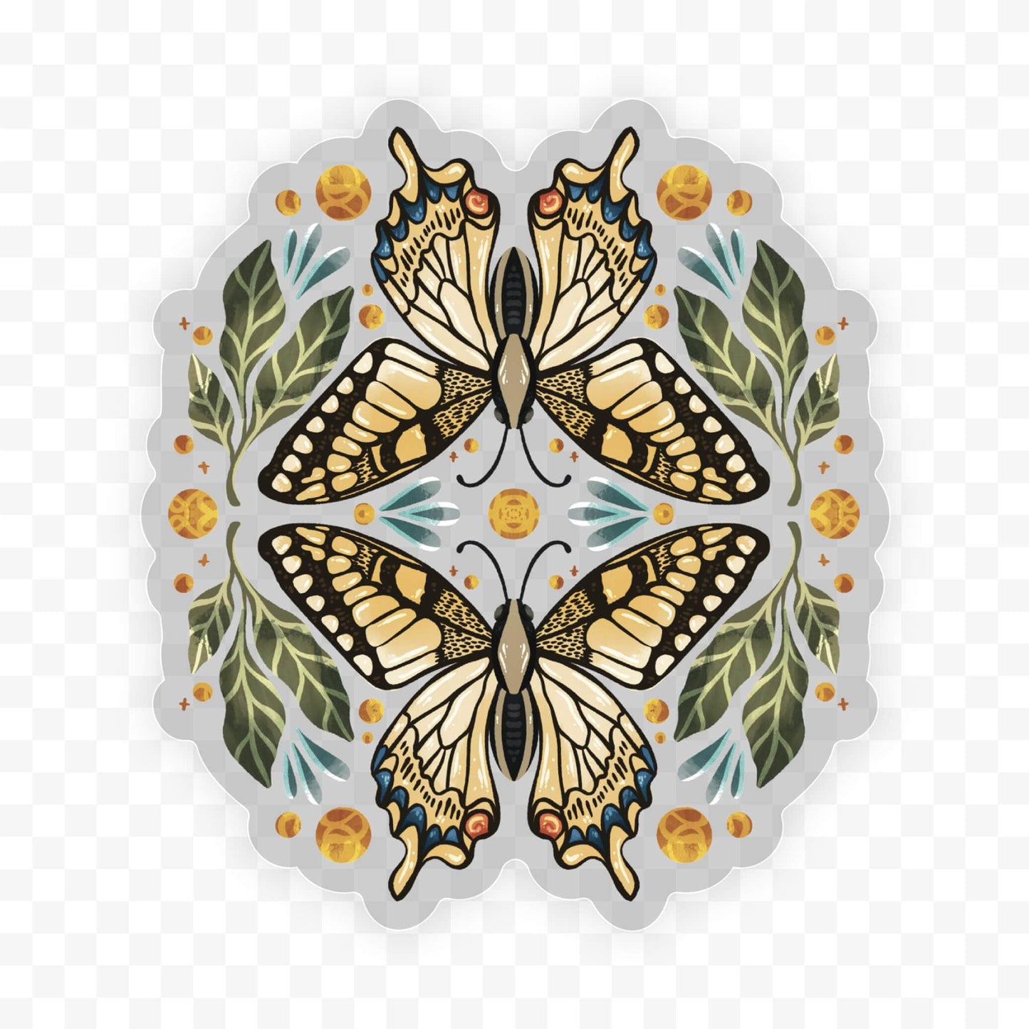 Butterfly and Leaves Clear Sticker