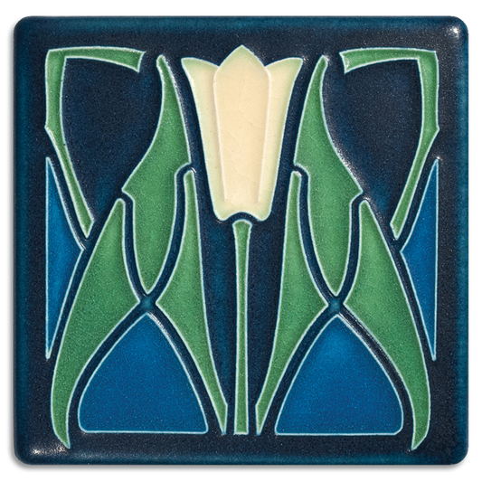 Lotus 4 x 4 in. art tile handmade by Motawi in Ann Arbor, Michigan.