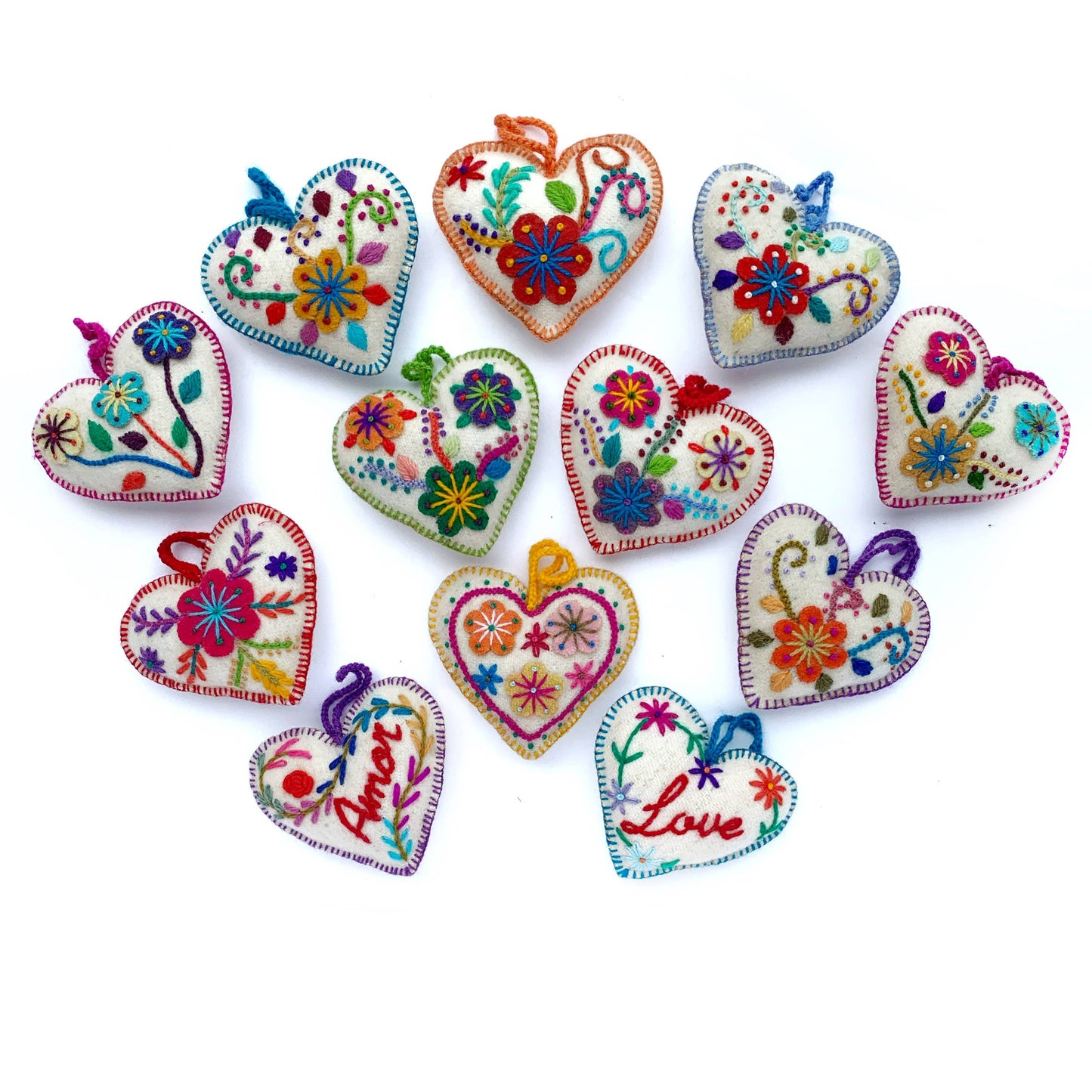 White Hearts Embroidered Ornament