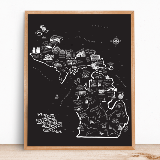 Michigan's Natural Landmarks Map screen print by Party of One.