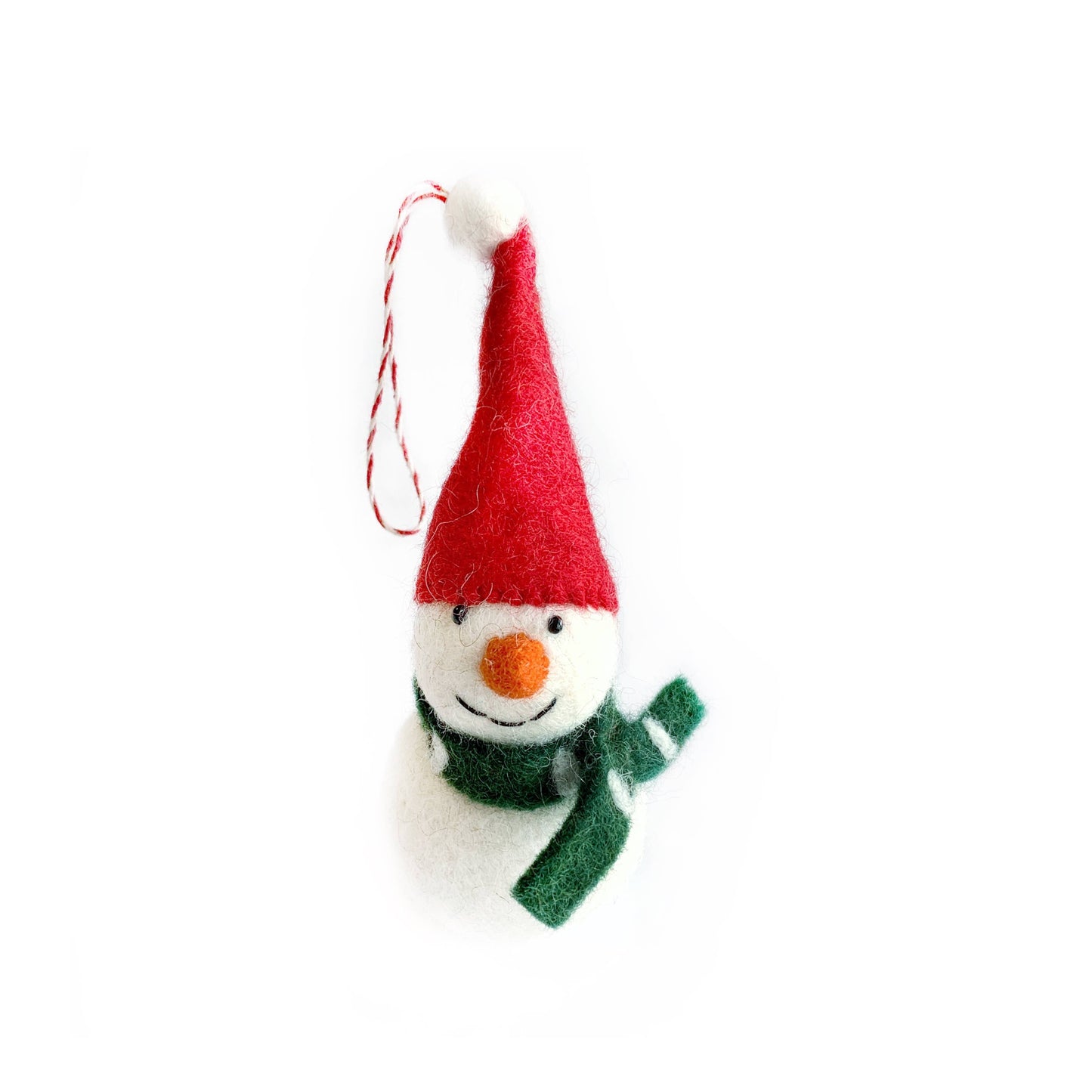 Snowman with Red Hat Tufted Wool Ornament