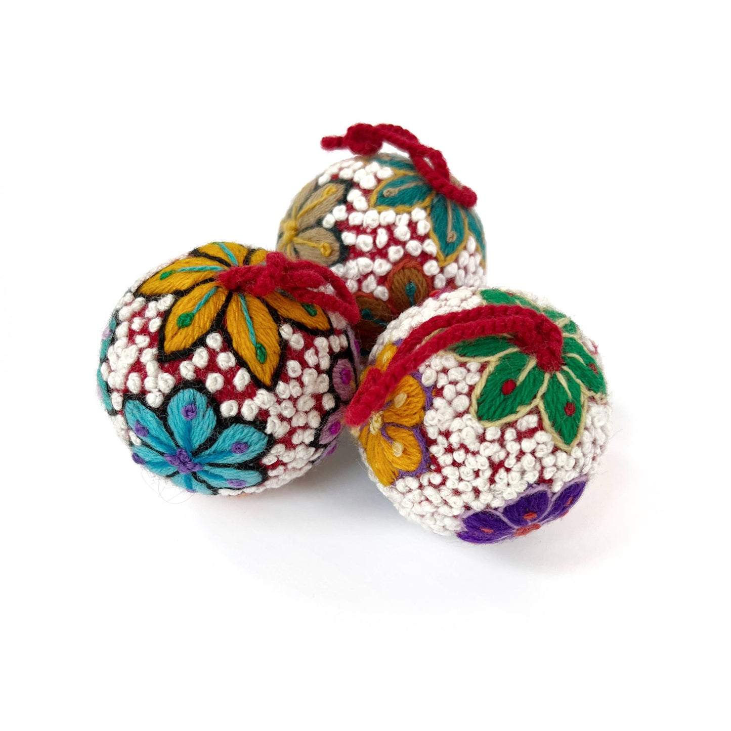 Embroidered Wool Ball Ornament