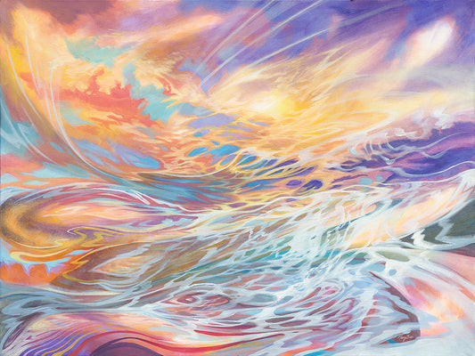 Aether fine art print by Michigan artist Mary Bea McWatters featuring sunlight reflected on swirling lake waves.