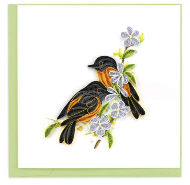 Baltimore Oriole greeting card by Quilling Card. Certified Fair Trade art cards handcrafted in Vietnam. 