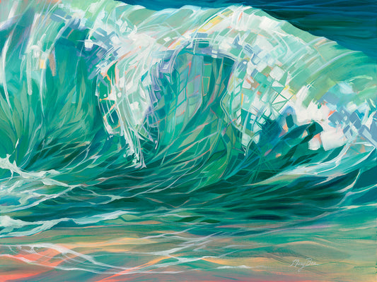 Breaker fine art print by Michigan artist Mary Bea McWatters featuring sunlight reflected on breaking lake waves.