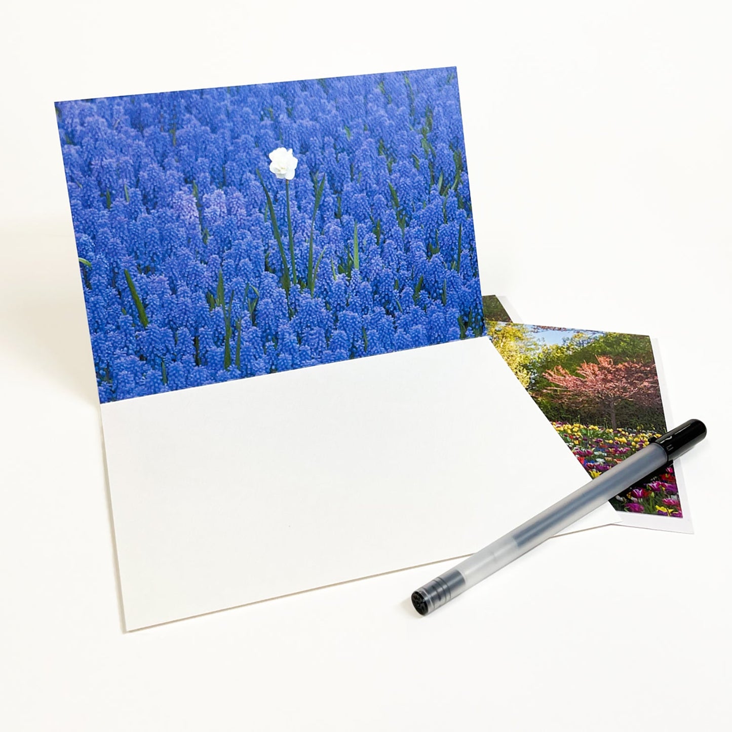 Blank greeting card featuring a photograph of Grand Hotel's Secret Garden in spring by local artist Jennifer Wohletz of Mackinac Memories. 