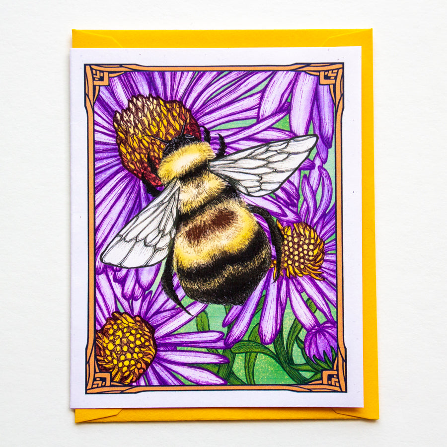 Greeting card by Amy Ferguson of Printer & Press featuring a beautiful bumblebee illustration.  Made in Michigan.