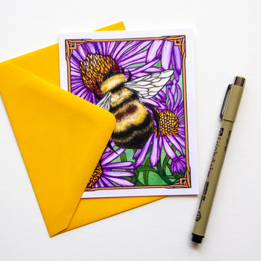 Greeting card by Amy Ferguson of Printer & Press featuring a beautiful bumblebee illustration.  Made in Michigan.