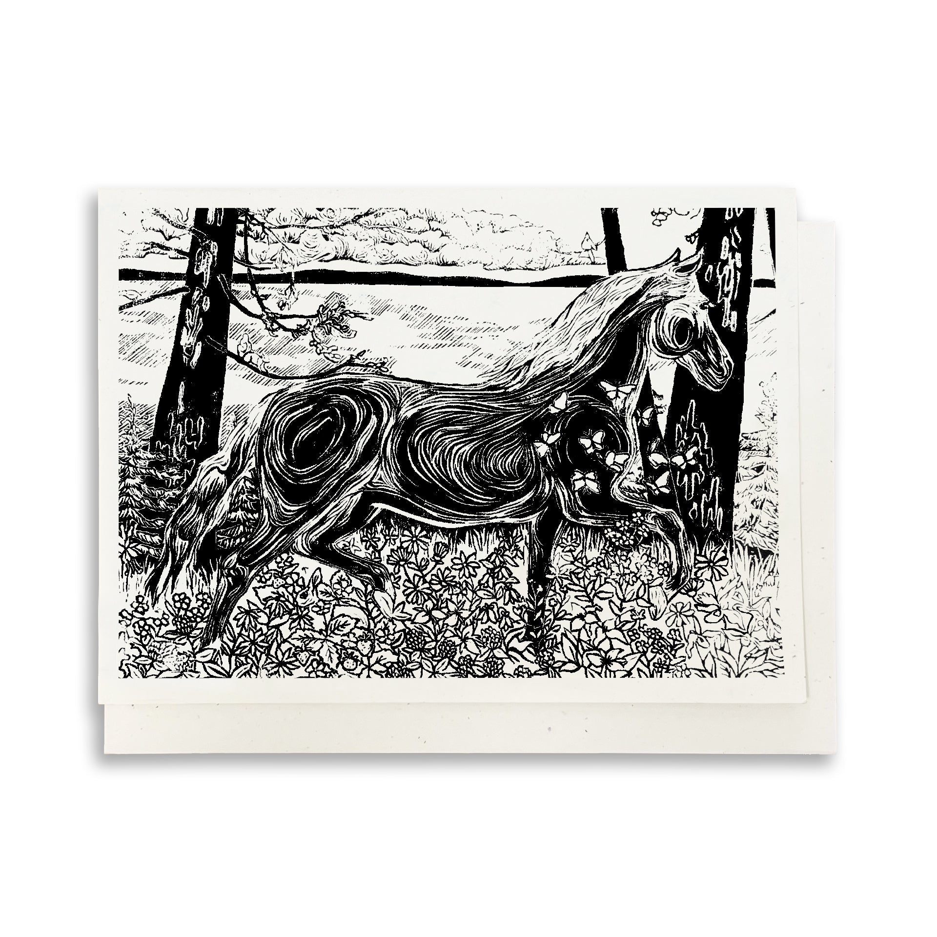 A casually elegant card featuring horse art by Natalia Wohletz titled Morning Frolic.