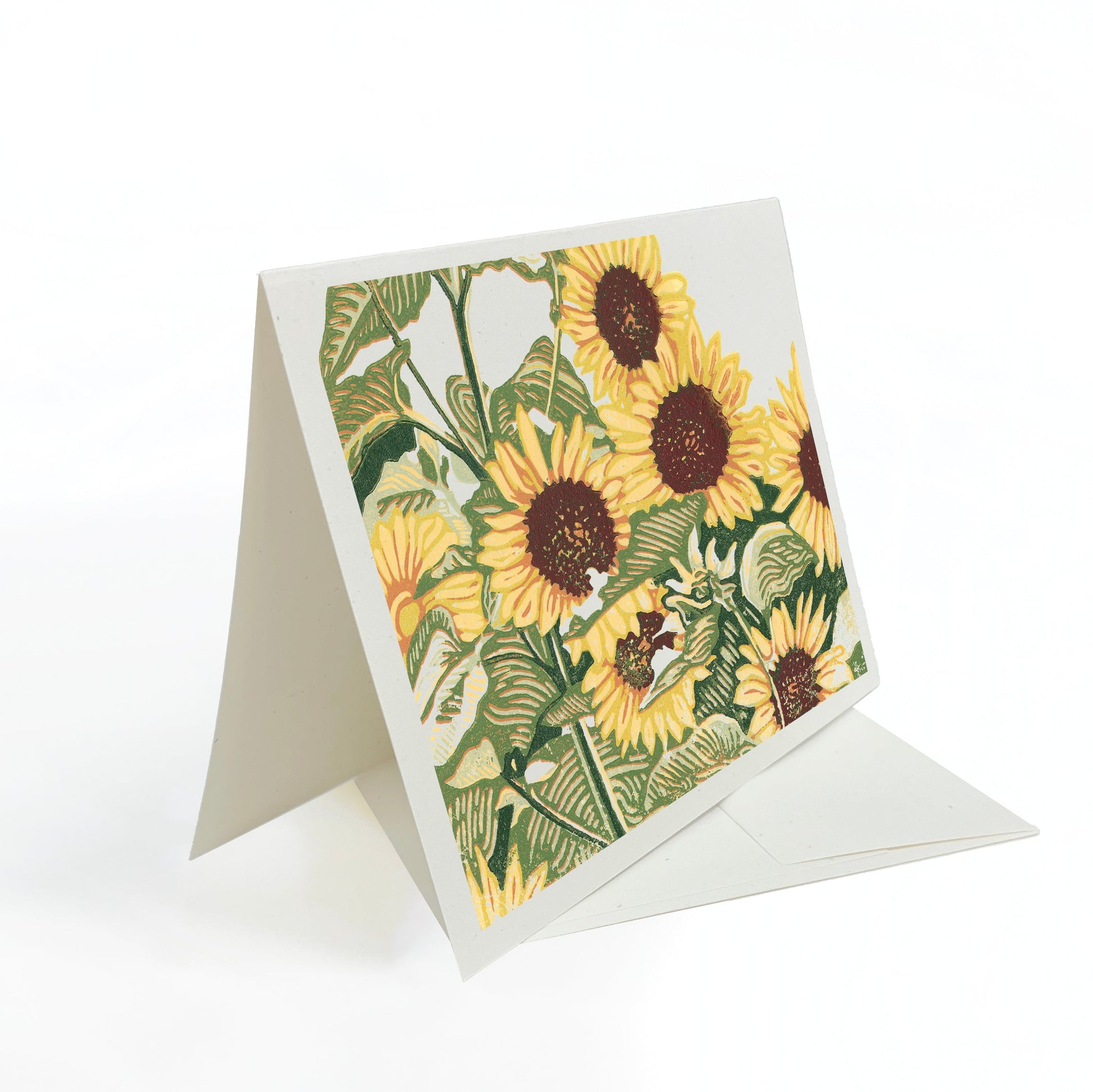 A casually elegant card featuring flower art by Natalia Wohletz of Peninsula Prints titled Sunflower Patch.