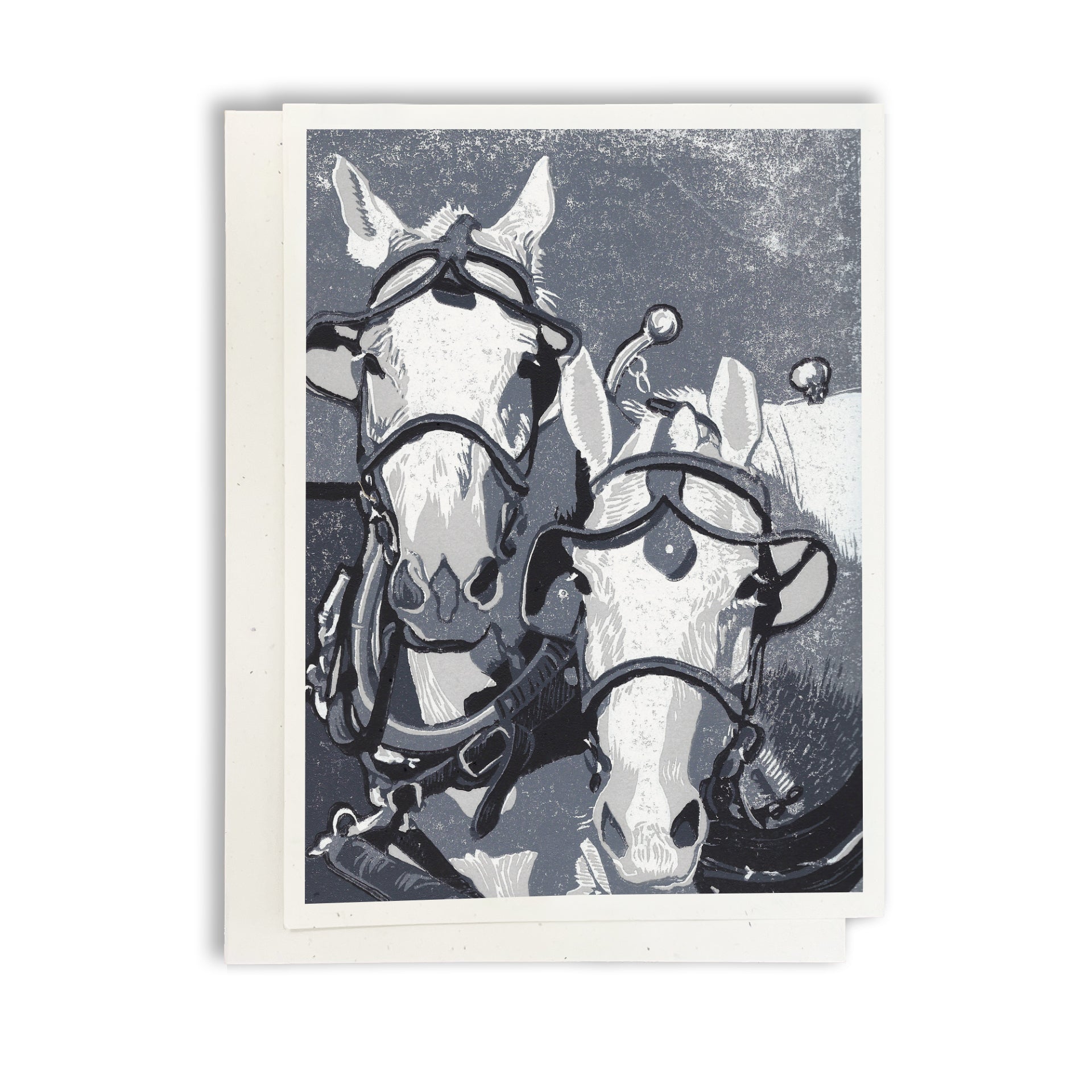 Two Horse Team greeting card by Natalia Wohletz, Peninsula Prints.