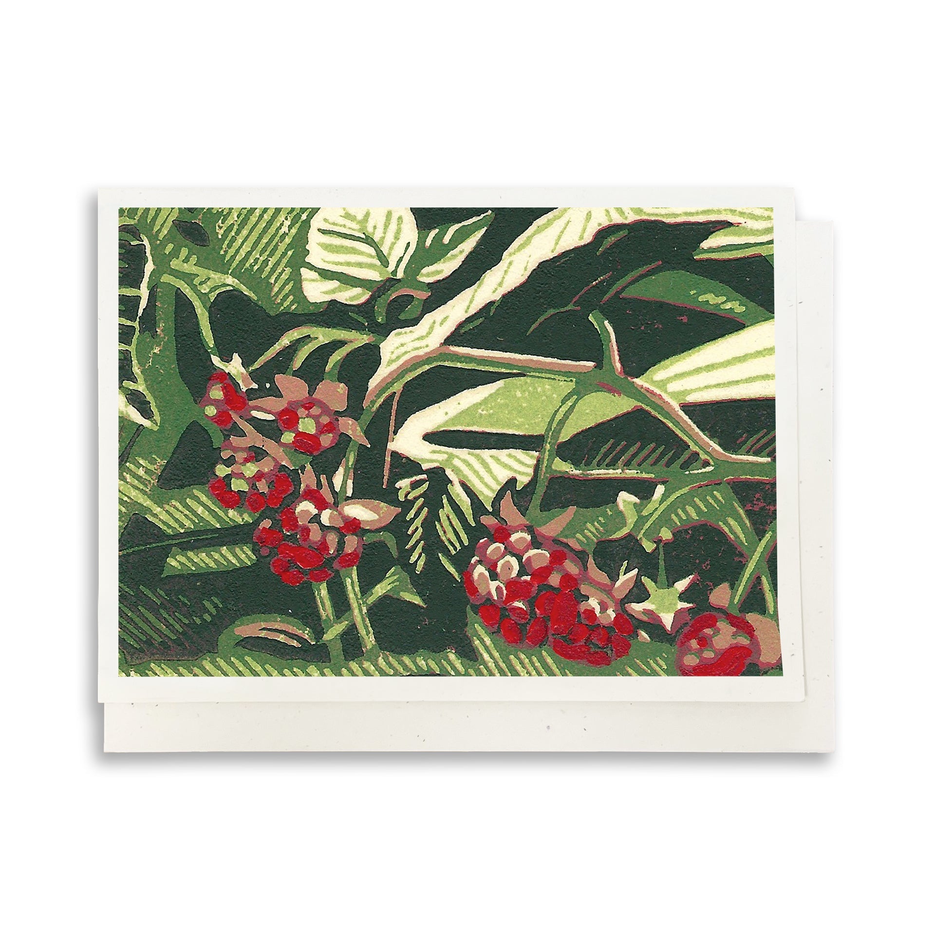 A casually elegant card featuring foraging art by Natalia Wohletz of Peninsula Prints titled Wild Raspberries.