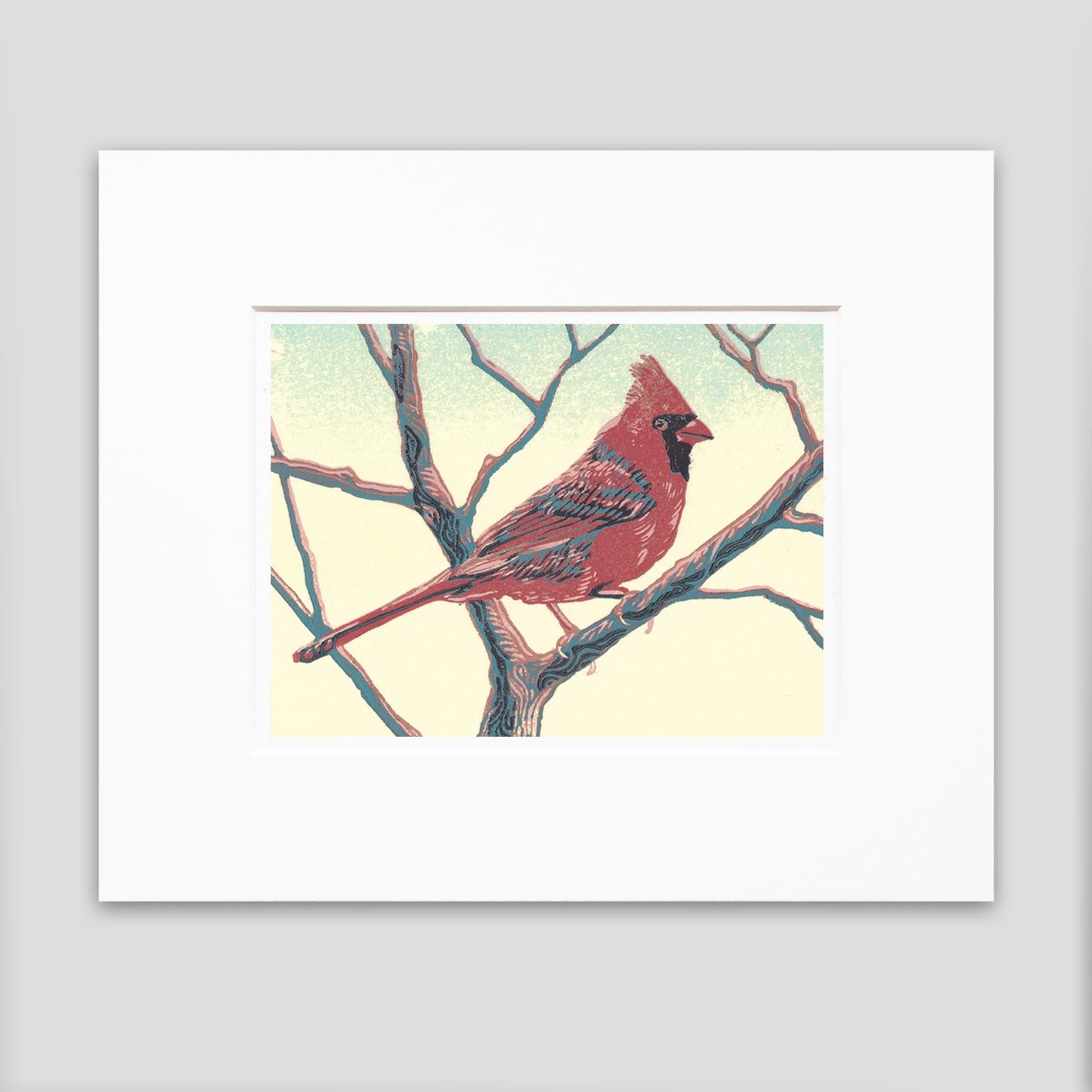 Contemporary bird art by printmaker Natalia Wohletz of Peninsula Prints titled Cardinal.