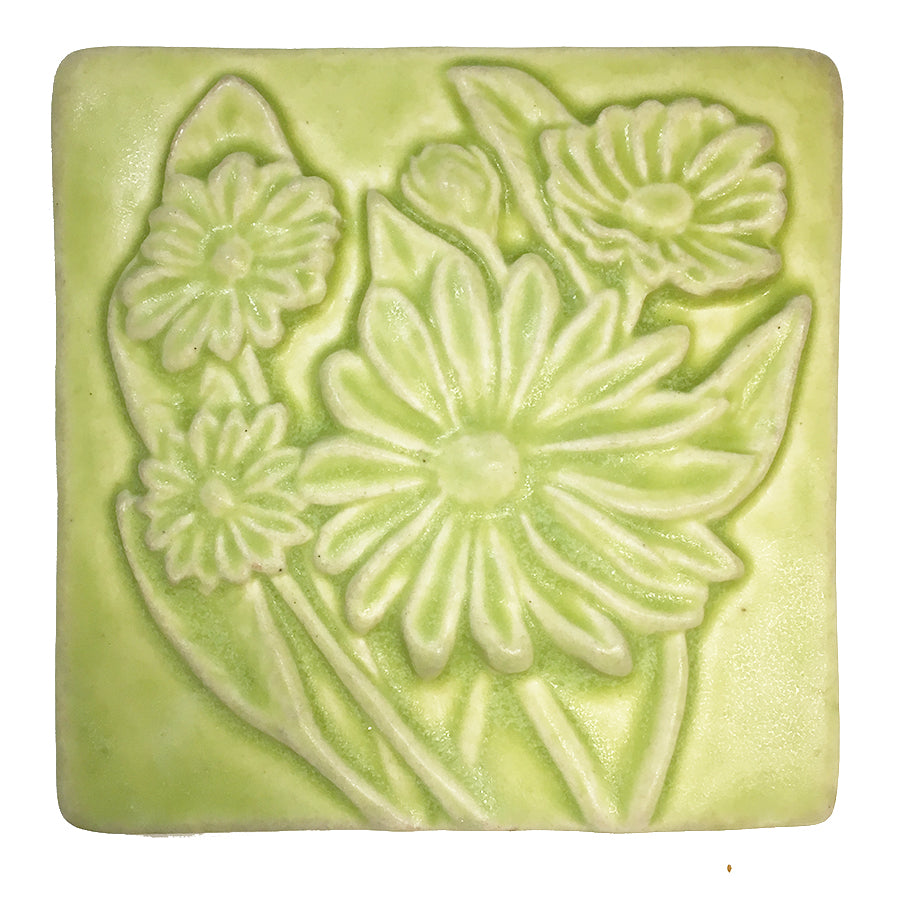 Daisies Art Tile 4x4" by Whistling Frog Tile Company, a collaboration of two artists: Rick Pruckler & Tonya Lutz.