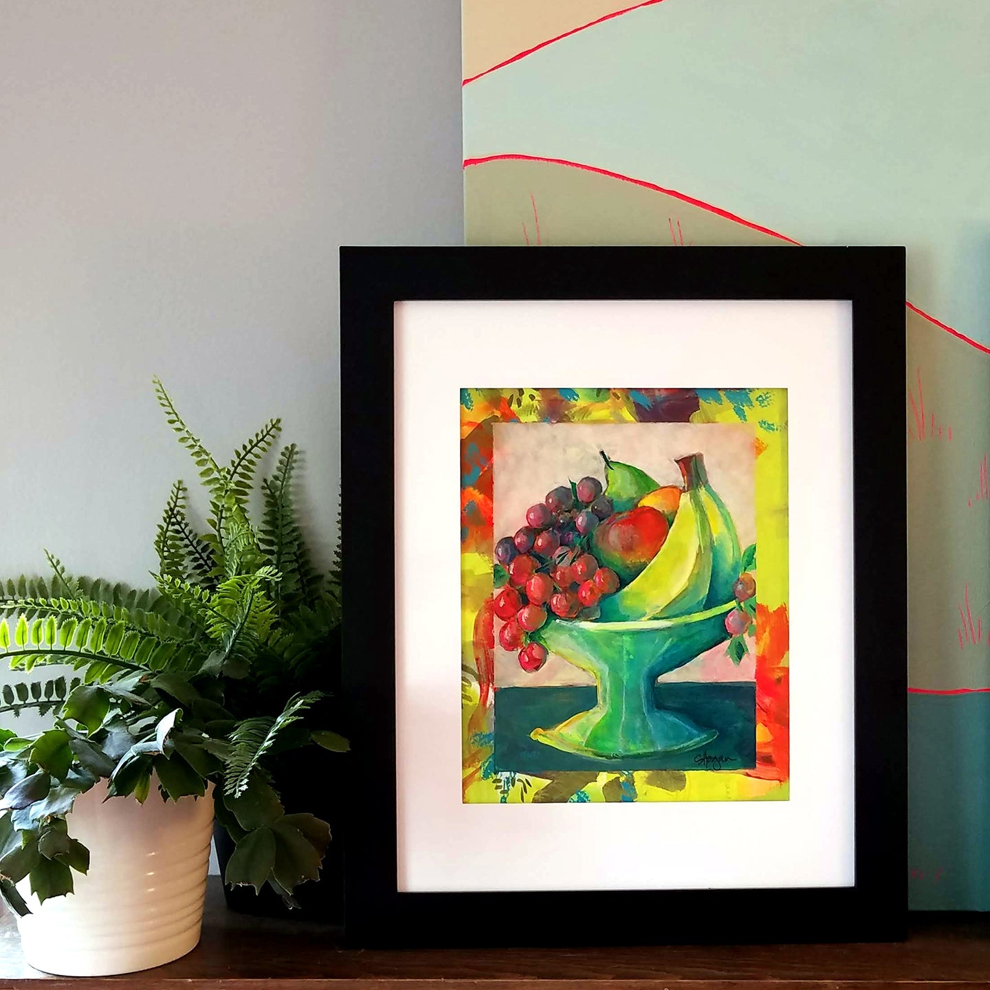 Fresh Fruit - Little Comforts Collection, 2019 by Michigan artist Steph Joy Hogan.  Size: 10" x 8", Matted 11" x 14"  Media: Acrylic, Ink. Ask about framing options.