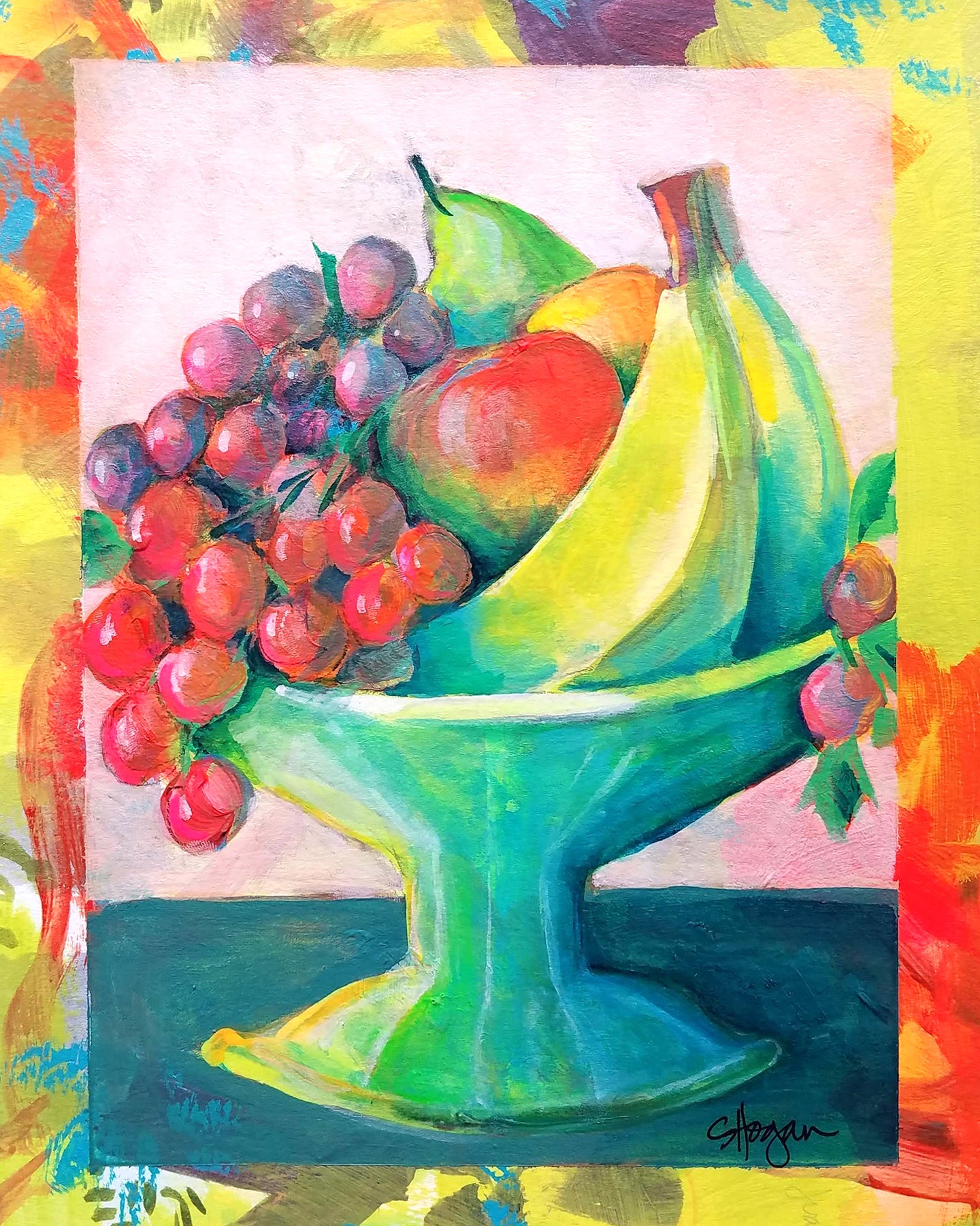 Fresh Fruit - Little Comforts Collection, 2019 by Michigan artist Steph Joy Hogan.  Size: 10" x 8", Matted 11" x 14"  Media: Acrylic, Ink